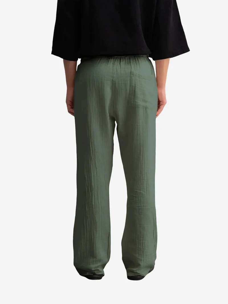 Giesto Khaki Green GIESTO Textured Cotton Drawstring Waist Straight Leg Pants for Men | Best Price UAE